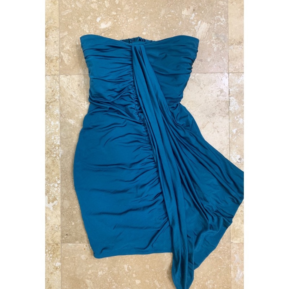 Teal Silky Satin Back Sleeveless Sweetheart Dress